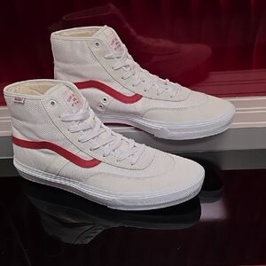 Vans Skate Crockett High White Red Mens 9 Womens 10.5 New